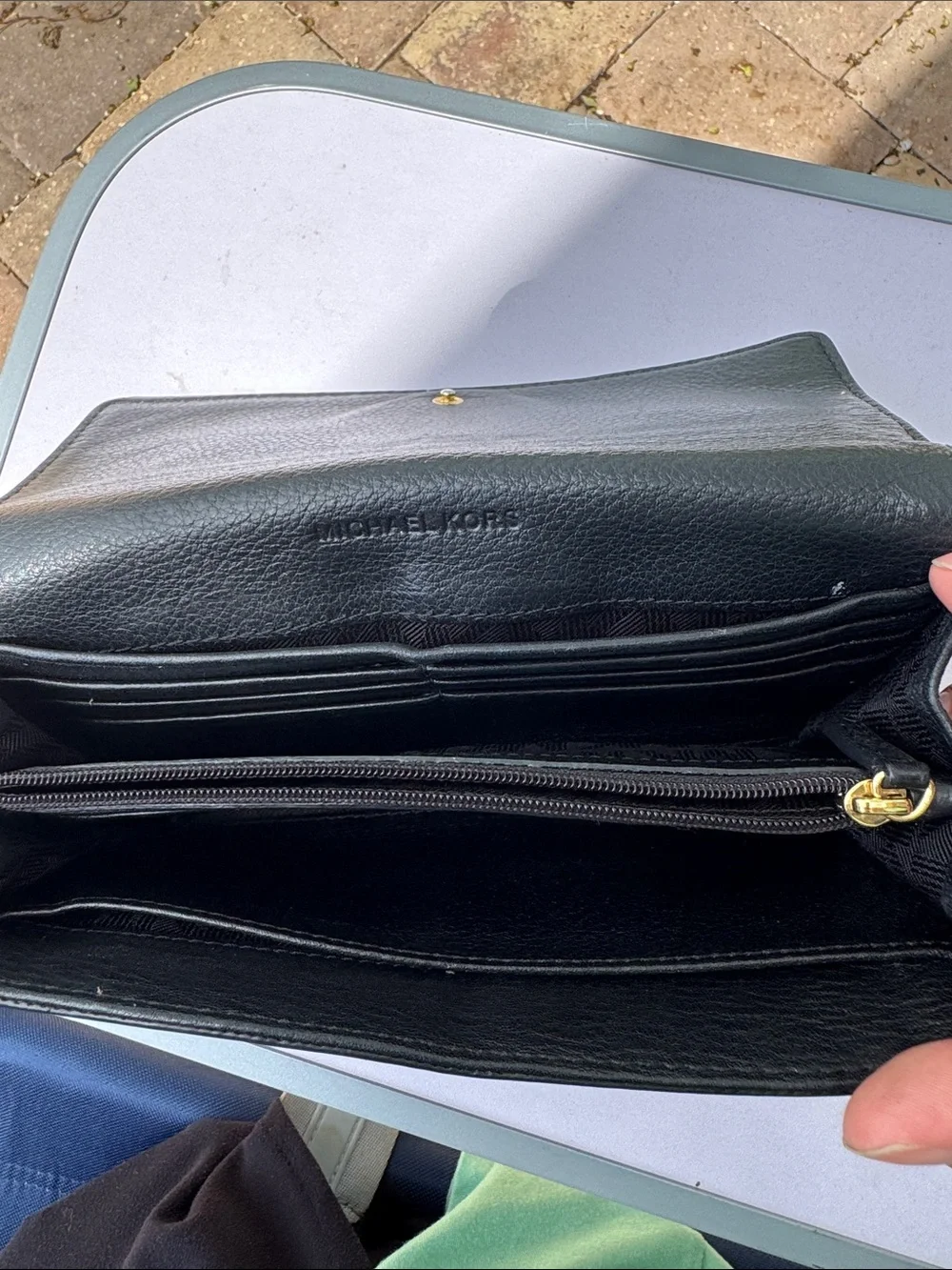 Michael Kors Black Leather Wallet with Gold MK Emblem